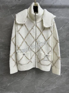 Cardigan con cappuccio autunno e inverno fantasia diamanti bianco e nero sml - Foto 1 di 4