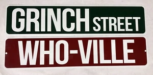 GRINCH Street & Who-Ville 4"x18" Signs Holiday Wall Decoration Christmas - Picture 1 of 9