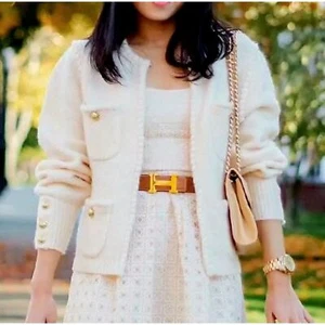 J.Crew Mujer Talla M Marfil Odette Suéter Dama Chaqueta Crochet Cárdigan Preppy - Imagen 1 de 14