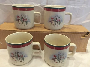 4 New ROYAL SEASONS STONEWARE SNOWMEN Coffee Cocoa Tea Mugs Cups - Picture 1 of 3