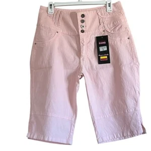 Divas Pink Cotton Blend Capri Pants Button Fly Casual Summer Shorts Size 15 - Picture 1 of 9