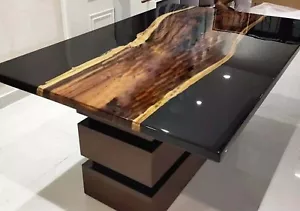 Premium Black Epoxy Resin Conference Meeting Modern Table Top For Office Decor - Picture 1 of 12