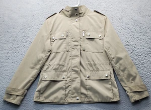 Michael Kors Rain Coat Womens Petite S Tan Utility Pockets Mock Neck Zipper EUC - Picture 1 of 10