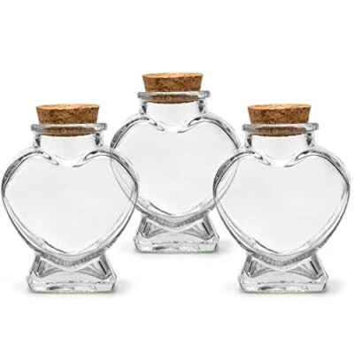 3 Pack Heart Shaped Clear Glass Jar Bottles with Cork Lid for Party Favors - Image 1 of 4