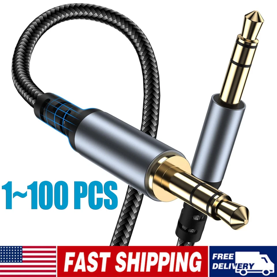 6FT 3.5mm AUX Audio Nylon Braided Cord Cable PC iPod Car Phone headphone lot - Image 1 of 4