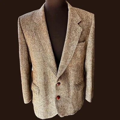 Abrigo Blazer Deportivo Harris Tweed Dunn & Co De Colección Para Hombres Marrón Lana Espiga 44S 44 Foto 1 de 4