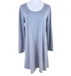 Eileen Fisher M Merino Wool Long Sleeve Jewel Neck Knit Tunic Top Gray Classic - Foto 1 di 9
