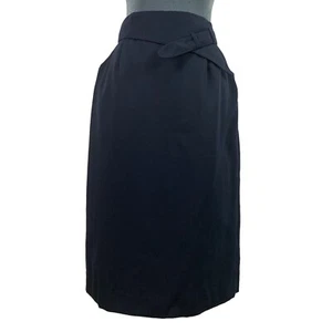 Vintage 80s Herve F. Paris Womens 6 Navy Wool Blend Skirt with Asymmetrical Belt - Picture 1 of 7