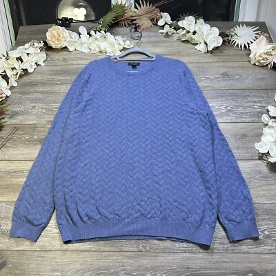 Sweater Size Large Mens Blue Pullover Elbow Pads Cable Knit Crew Neck Tasso Elba - Image 1 of 4