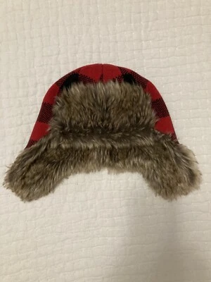Baby Gap Toddler Boy size M/L red and black Trapper Hat with fake fur - Image 1 of 4