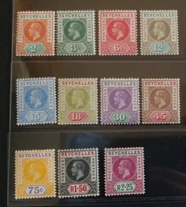 SEYCHELLES 1912 KG V 2c to R2.25 SG 71 - 81 Sc 63 - 73 wmk MCCA set 11 MLH - Picture 1 of 2