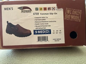 Avenger Work Shoes Mens 9 Foreman Slip On Leather Waterproof Brown 7108 Safety - Picture 1 of 7