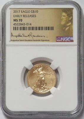 2017 GOLD $10 AUGUSTUS ST GAUDENS AMERICAN EAGLE 1/4 OZ NGC MS 70 EARLY RELEASES - Image 1 of 2