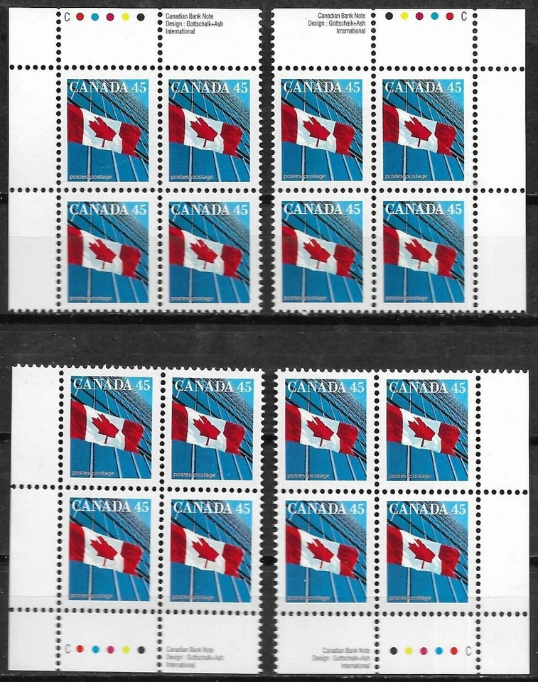 pk03339:Stamps-Canada #1362 Flag over Building 45 cent Plate Block Set - MNH - Image 1 of 1