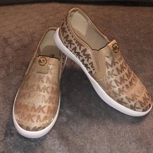 Klassische goldene Michael Kors Monogramm Logo Slipper Schuhe kleine Mädchen Größe 1 - Bild 1 von 6