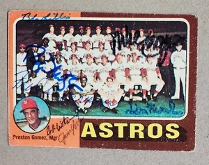 1975 Topps #487 Astros 7 Signed Team Card Cosgrove, Forsch, Lillis, Watson, Auto - Picture 1 of 3