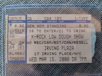 System Of A Down Kittie Ticket Stuck KRock Low Dough March 15 2000 Irving Plaza - Image 1 of 2