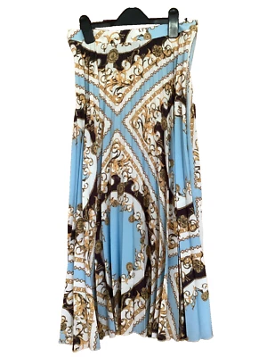 F&F LIGHT BLUE PRINT KNIFE PLEAT MIDI SKIRT SIZE 14 (SMALL SIZING) SEE PHOTOS - Image 1 of 4