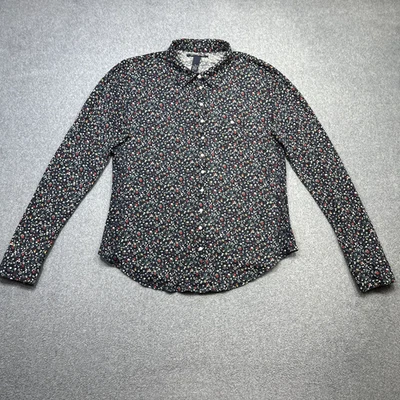 Lucky Brand Top 女式 XL 蓝色花卉弹力卷片波西米亚休闲纽扣 — 第 1/4 张图片