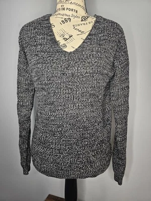 Suéter SO Heritage Mujer Pequeño Negro Manga Larga Cuello en V Con Cordones Espalda Pullover  Foto 1 de 4