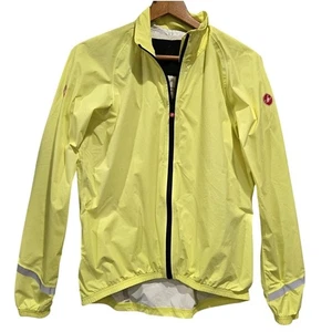 Cycling Castelli Rain Jacket Windbreaker Size M Neon Yellow Reflective Sleeve - Picture 1 of 5