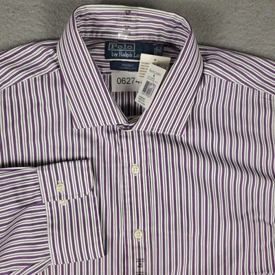 Ralph Lauren 衬衫男式 18 码紫色条纹摄政纽扣长袖 — 第 1/4 张图片