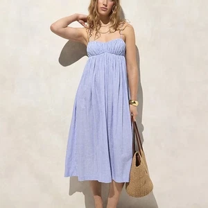 J. Vestido midi Crew pequeño gasa aireada cintura imperio rayas blanco azul - Imagen 1 de 6