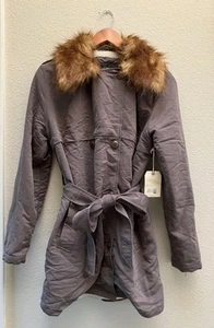 OBEY Chelsea Army Green Trench Coat with removable faux fur collar size small - Picture 1 of 16