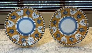 Vietri Solimene Campagna Orange + Blau Huhn 10" D Speiseteller 2er Set - Bild 1 von 9