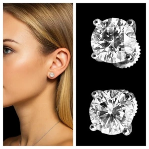 Moossanite 4.CT D Color Earrings Round Brilliant GRA Certified Rhodium $1050 - Picture 1 of 12