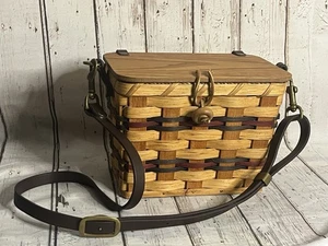 Woven Basket Leather Strap Handmade Shoulder Purse Basket 2005 Multicolor - Picture 1 of 11