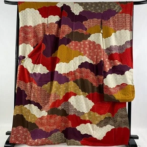 Gebrauchter Kimono Kyoto Yuzen Wolken rot Langarm Kimono Furisode sehr seltener Artikel - Bild 1 von 11