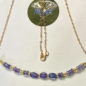9CT GOLD TANZANITE NECKLACE, ALL NATURAL STONES HANDMADE IN UK, STAMPED 375 - Picture 1 of 6