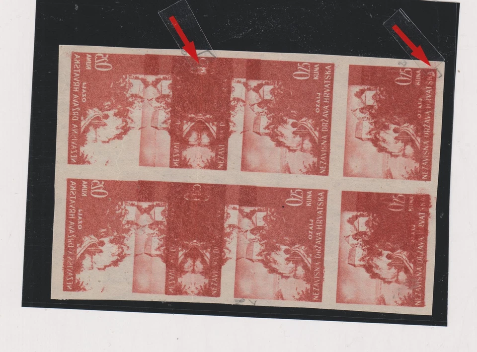 CROACIA SEGUNDA GUERRA MUNDIAL, 0,25 kn paisaje, prueba impresa de tete beche, errores de placa, sin goma de mascar Foto 1 de 1