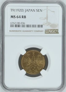 Japan 1920 Taisho Year 9 Bronze 1 Sen BU Coin Fully Red NGC MS 64 RB Y# 42 - Picture 1 of 3