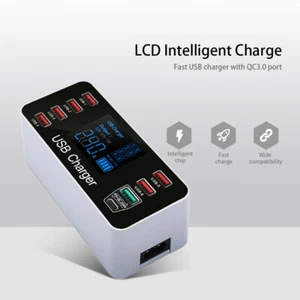 Desktop 8-Port USB Charger LCD Display Multi Ports Quick Charging Adapter Y8M3 - Picture 1 of 8