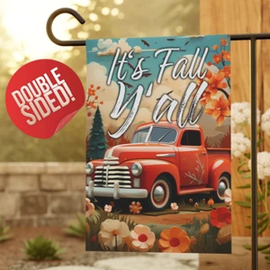 Fall Garden Flag, It's Fall Yall, Classic Red Truck, Flowers Floral Gift for Her - Picture 1 of 13