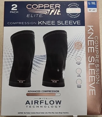 Rodillera de compresión Copper Fit Elite con tecnología de flujo de aire.  Pack de 2.  L/XL Foto 1 de 3