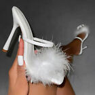 Womens Fluffy Fur Sandals Stiletto High Heels Slippers Cocktai Party Shoes