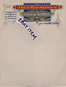 1916 Sycamore ILLinois FRED RAYMOND THEATRICAL ENTERPRISES Vaudeville Letterhead - Picture 1 of 1