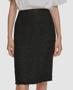 Calvin Klein Women's Black Tweed Fringe-Trim Pencil Skirt Petite Size 6P - Picture 1 of 5