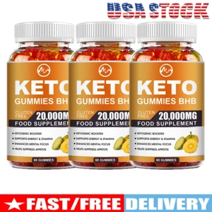 3*60 Keto ACV Gummies - 20000MG BHB Weight Loss Fat Burner Appetite Suppressant - Picture 1 of 11