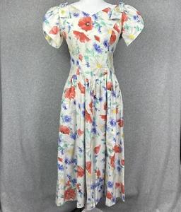 Vintage 80er Jahre LANZ Blumen Cottagecore bescheiden Puffärmel Tee Garten Kleid Gr. 4 Schleifen - Bild 1 von 13