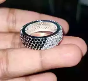 14K White Gold Plated 3 Ct Round Lab-Created Black Diamond Wedding Eternity Ring - Picture 1 of 5