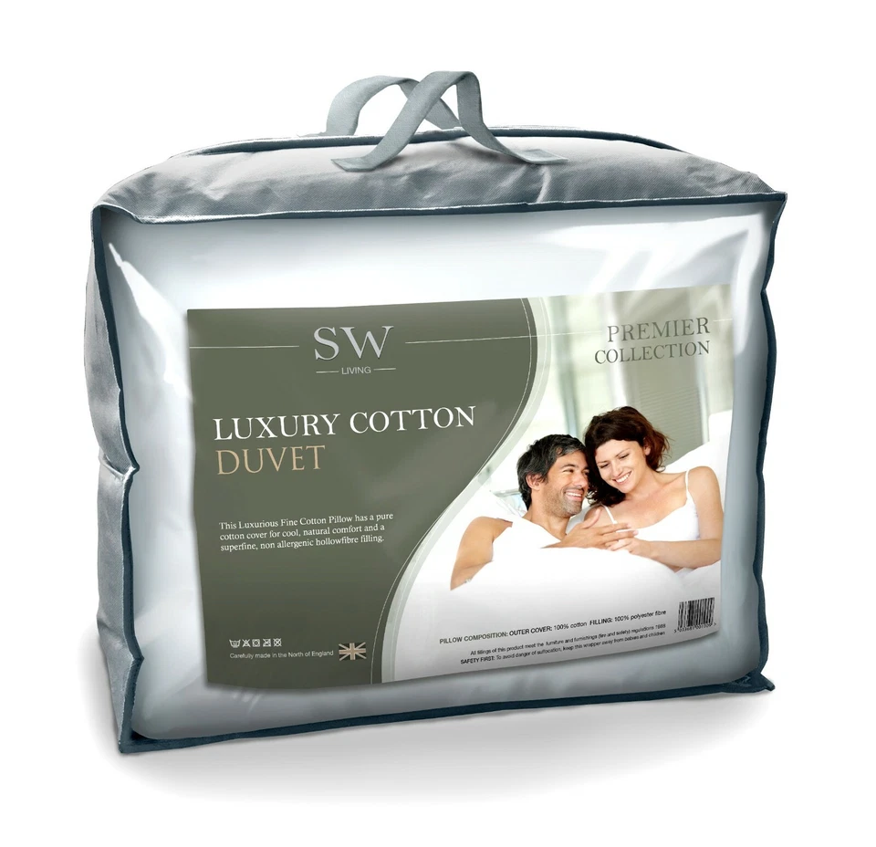 SW LIVING Luxury Fine Cotton Single Bed Size Duvet Quilt, 100% Cotton, Hollowfibre 135x200