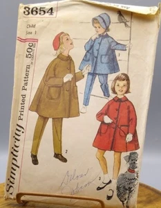 Vintage Sewing PATTERN Simplicity 3654, Child Coat Pants and Hat, Girls 1960s - Picture 1 of 3
