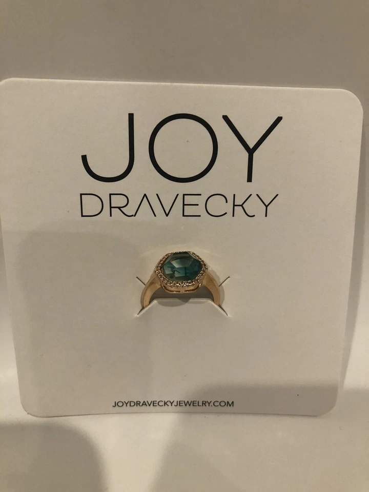 Joy Dravecky Chloe Ring Green Cubic Zirconia Gold Plated Sizes 6-8 Jewelry