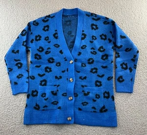 Cheetah Print Cardigan Womens XL Blue Leopard Charmed Knit Casual Workwear - Picture 1 of 9
