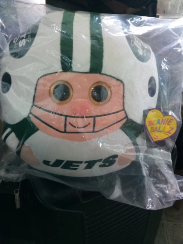 NEW YORK JETS Stuffed  Football Mascot Collectable Large Ty Beanie Ballz Plush Cover