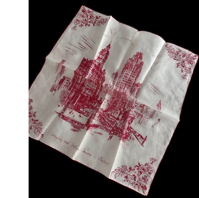 复古 Wrigley & Tribune Towers 芝加哥手帕 全新带标签 A Burmel 原装 - Li — 第 1/4 张图片